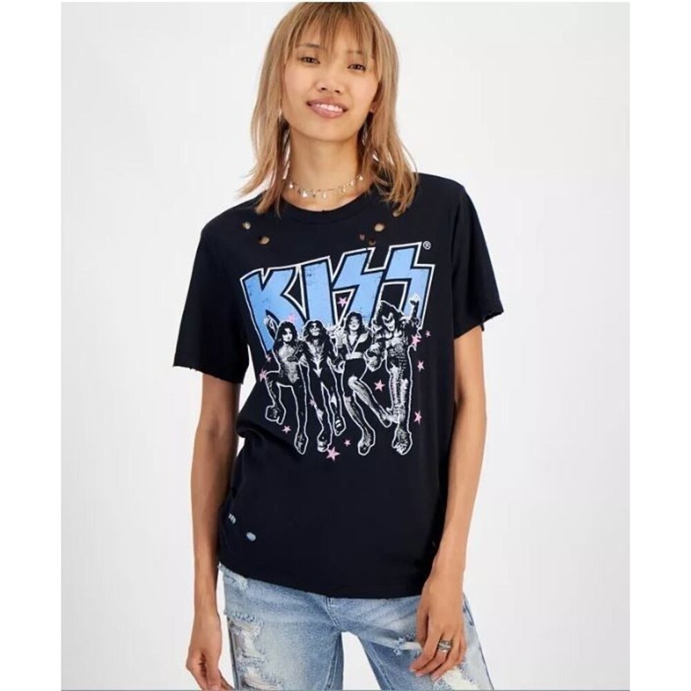 Grayson Threads The Label Juniors’ KISS Distressed Graphic T‑Shirt Black XS NWT